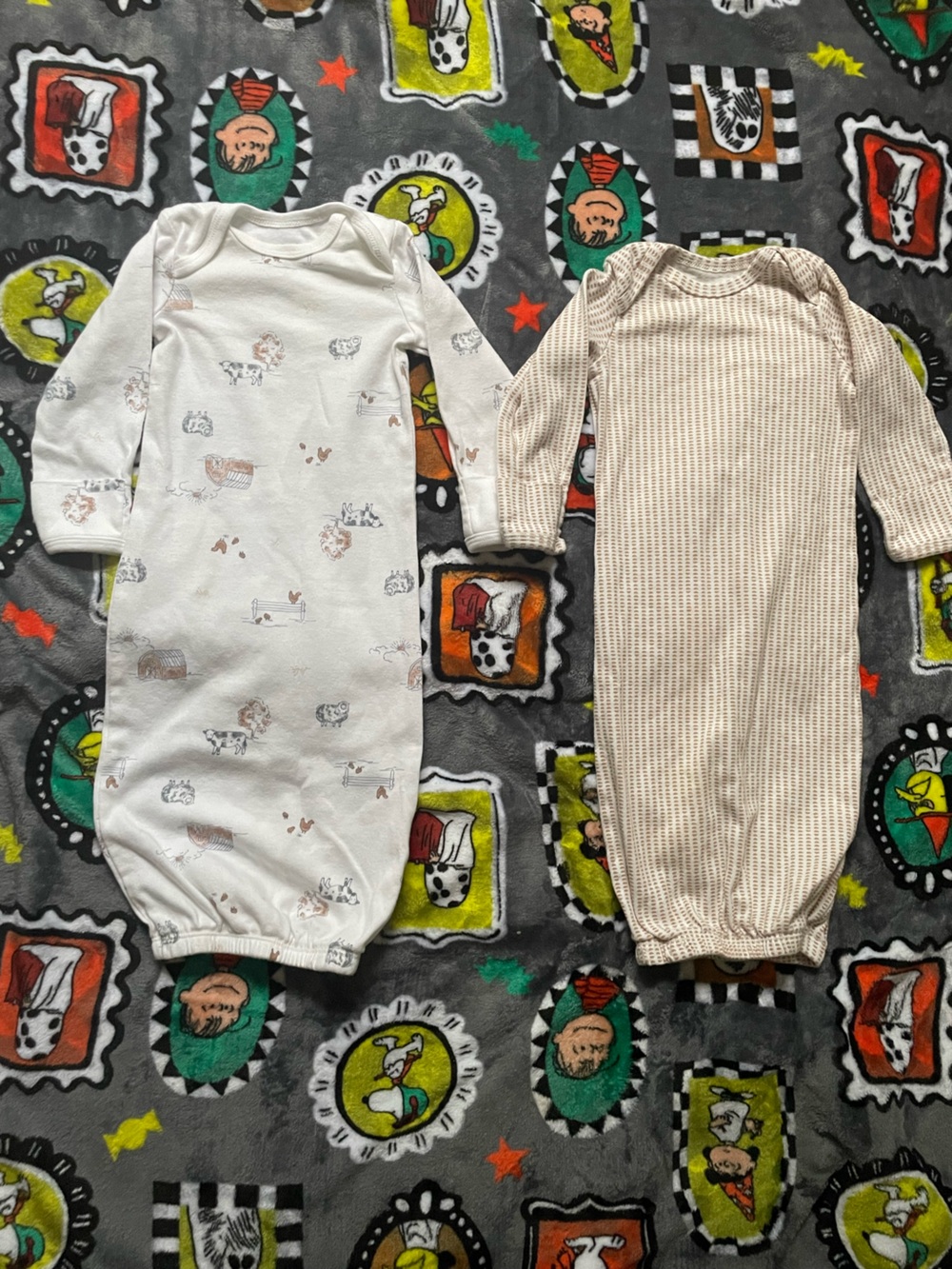 Carter's Neutral Tan Waffle & Cream Printed Baby Gowns - 0-3M